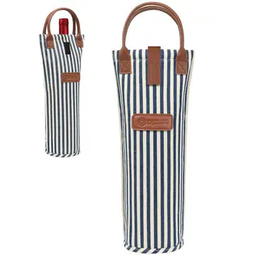 SINGLE WINE TOTE - Stripe Navy