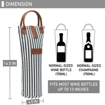 SINGLE WINE TOTE - Stripe Navy