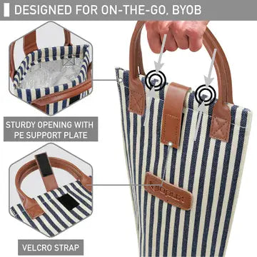 SINGLE WINE TOTE - Stripe Navy