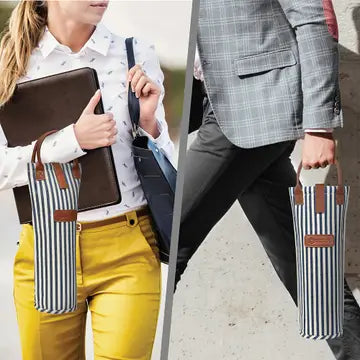 SINGLE WINE TOTE - Stripe Navy