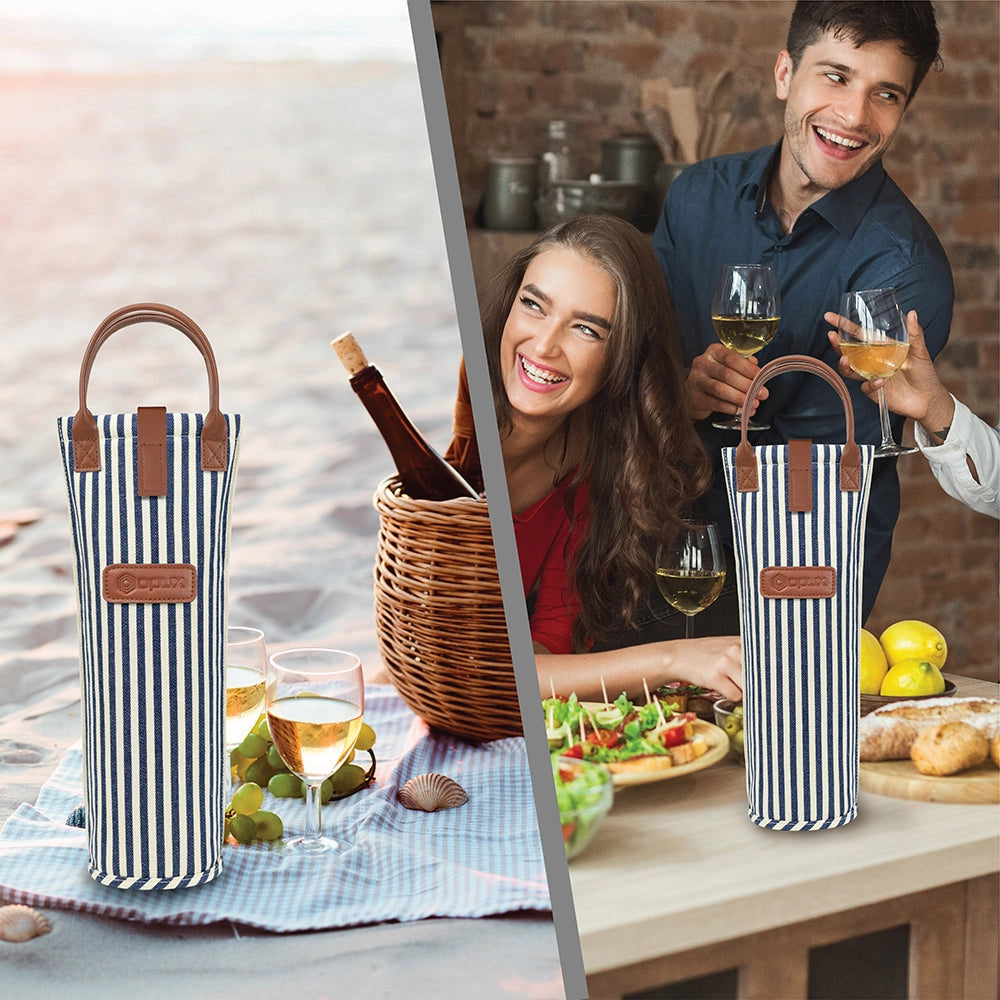 SINGLE WINE TOTE - Stripe Navy